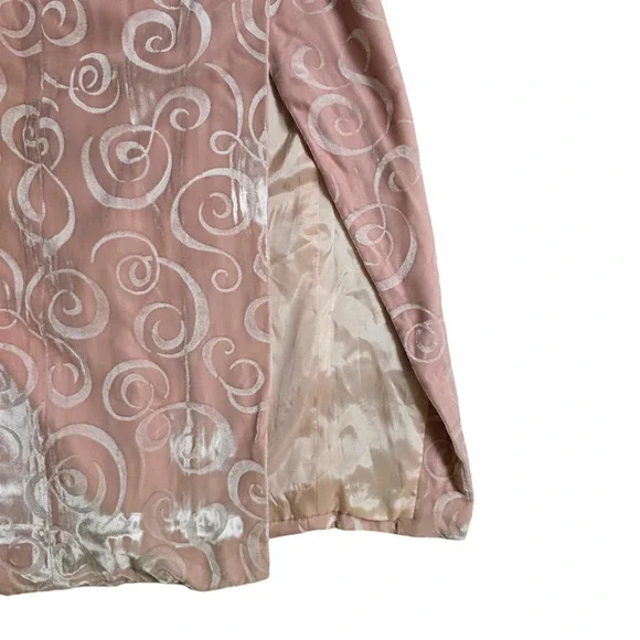 Vintage 80s Pink Velvet Dress with Abstract Swirl Pattern  Keyhole Retro Glam - Picture 4 of 9